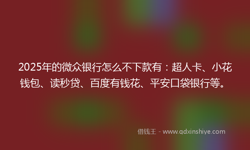 2025年的微众银行怎么不下款有：超人卡、小花钱包、读秒贷、百度有钱花、平安口袋银行等。