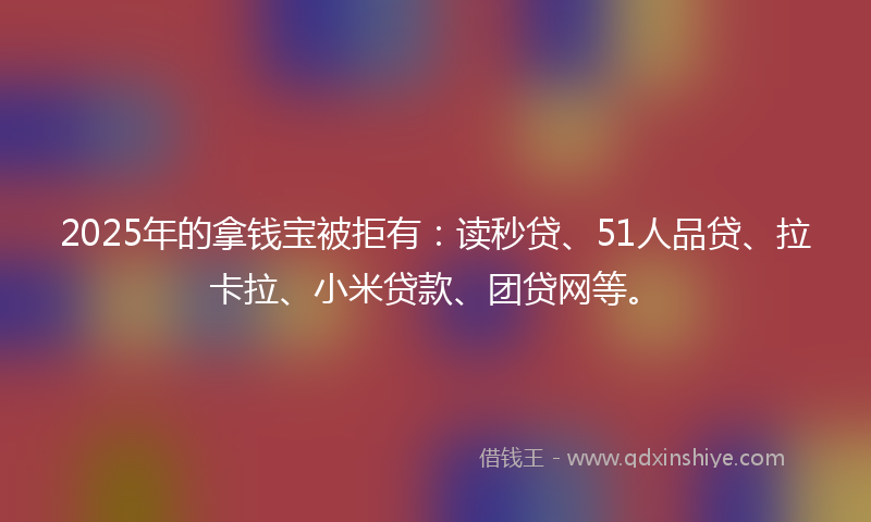 2025年的拿钱宝被拒有：读秒贷、51人品贷、拉卡拉、小米贷款、团贷网等。
