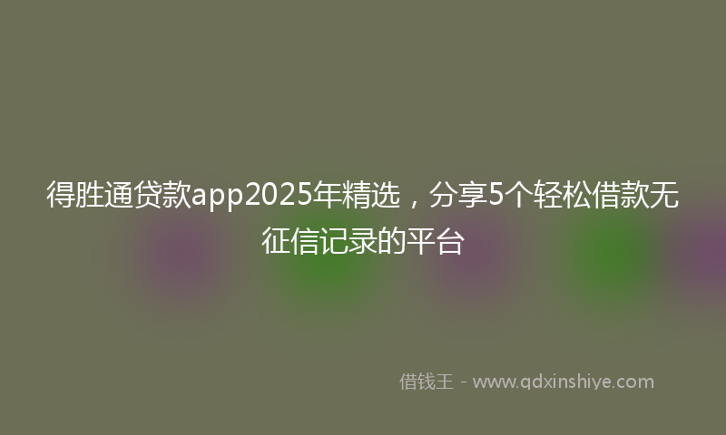 得胜通贷款app2025年精选，分享5个轻松借款无征信记录的平台
