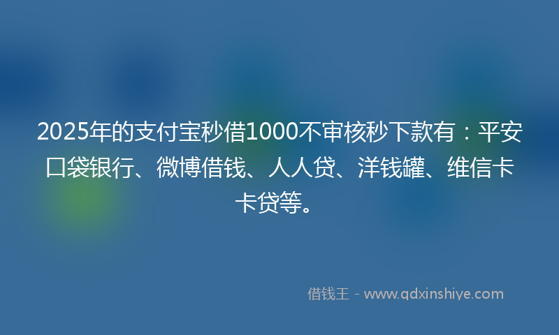 2025年的支付宝秒借1000不审核秒下款有：平安口袋银行、微博借钱、人人贷、洋钱罐、维信卡卡贷等。