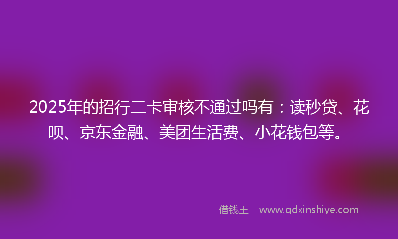 2025年的招行二卡审核不通过吗有：读秒贷、花呗、京东金融、美团生活费、小花钱包等。