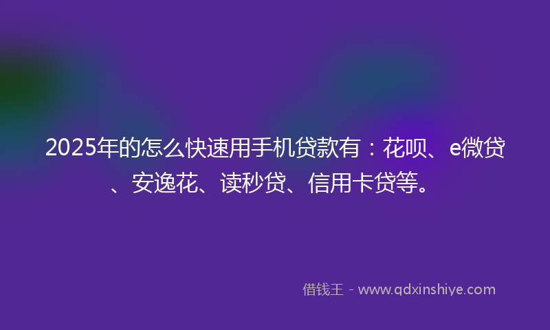2025年的怎么快速用手机贷款有：花呗、e微贷、安逸花、读秒贷、信用卡贷等。