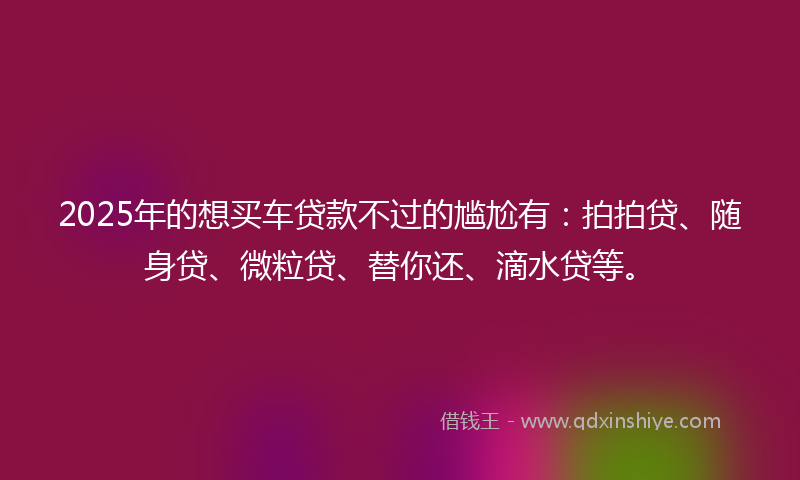 2025年的想买车贷款不过的尴尬有：拍拍贷、随身贷、微粒贷、替你还、滴水贷等。