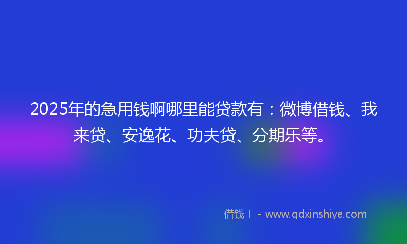 2025年的急用钱啊哪里能贷款有：微博借钱、我来贷、安逸花、功夫贷、分期乐等。