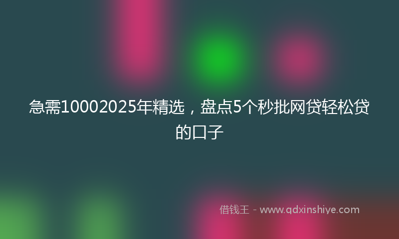 急需10002025年精选，盘点5个秒批网贷轻松贷的口子