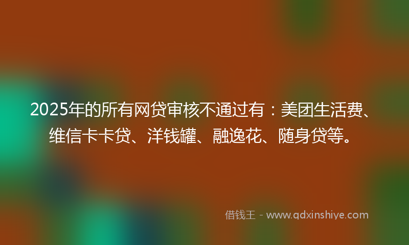 2025年的所有网贷审核不通过有：美团生活费、维信卡卡贷、洋钱罐、融逸花、随身贷等。