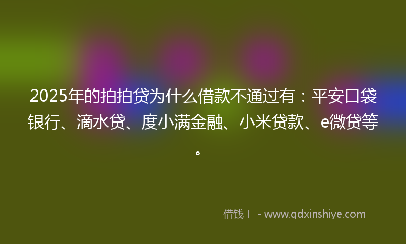 2025年的拍拍贷为什么借款不通过有：平安口袋银行、滴水贷、度小满金融、小米贷款、e微贷等。