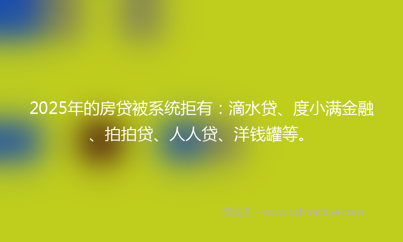 2025年的房贷被系统拒有：滴水贷、度小满金融、拍拍贷、人人贷、洋钱罐等。