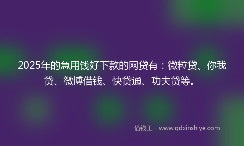 2025年的急用钱好下款的网贷有：微粒贷、你我贷、微博借钱、快贷通、功夫贷等。