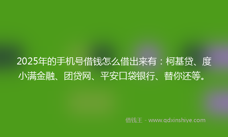 2025年的手机号借钱怎么借出来有：柯基贷、度小满金融、团贷网、平安口袋银行、替你还等。