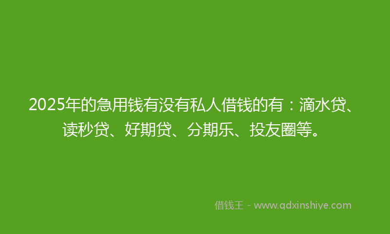 2025年的急用钱有没有私人借钱的有：滴水贷、读秒贷、好期贷、分期乐、投友圈等。
