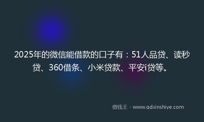 2025年的微信能借款的口子有：51人品贷、读秒贷、360借条、小米贷款、平安i贷等。