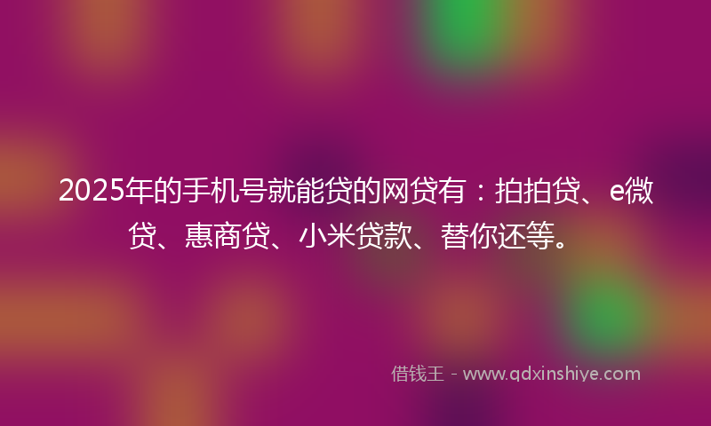 2025年的手机号就能贷的网贷有：拍拍贷、e微贷、惠商贷、小米贷款、替你还等。
