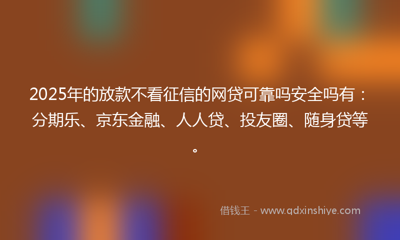 2025年的放款不看征信的网贷可靠吗安全吗有：分期乐、京东金融、人人贷、投友圈、随身贷等。