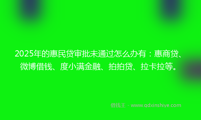 2025年的惠民贷审批未通过怎么办有：惠商贷、微博借钱、度小满金融、拍拍贷、拉卡拉等。