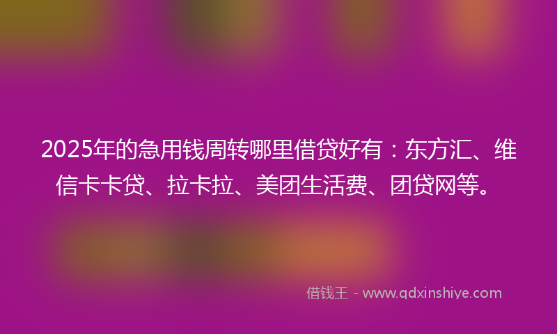 2025年的急用钱周转哪里借贷好有：东方汇、维信卡卡贷、拉卡拉、美团生活费、团贷网等。