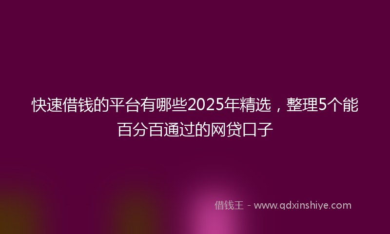 快速借钱的平台有哪些2025年精选，整理5个能百分百通过的网贷口子