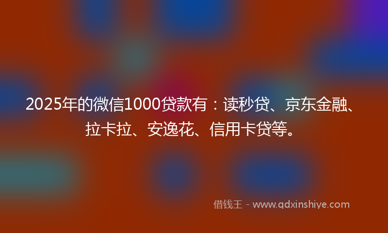 2025年的微信1000贷款有：读秒贷、京东金融、拉卡拉、安逸花、信用卡贷等。