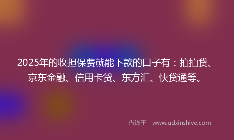 2025年的收担保费就能下款的口子有：拍拍贷、京东金融、信用卡贷、东方汇、快贷通等。