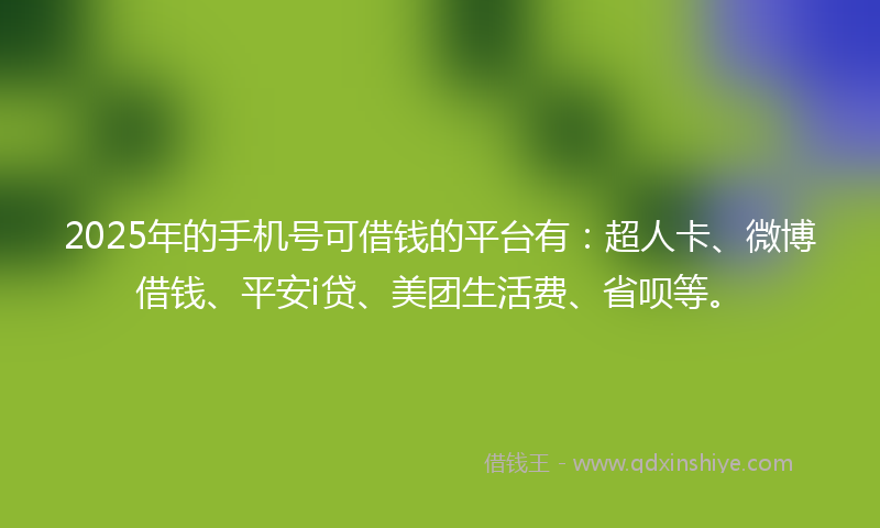 2025年的手机号可借钱的平台有：超人卡、微博借钱、平安i贷、美团生活费、省呗等。