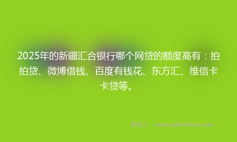 2025年的新疆汇合银行哪个网贷的额度高有：拍拍贷、微博借钱、百度有钱花、东方汇、维信卡卡贷等。