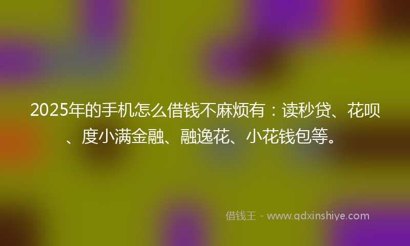 2025年的手机怎么借钱不麻烦有：读秒贷、花呗、度小满金融、融逸花、小花钱包等。