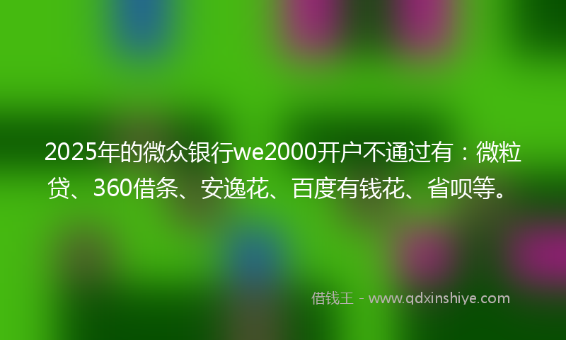 2025年的微众银行we2000开户不通过有：微粒贷、360借条、安逸花、百度有钱花、省呗等。