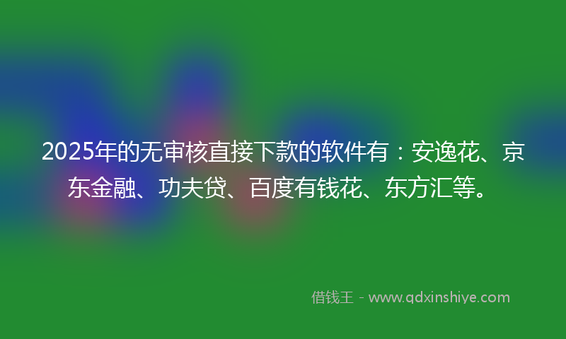 2025年的无审核直接下款的软件有：安逸花、京东金融、功夫贷、百度有钱花、东方汇等。