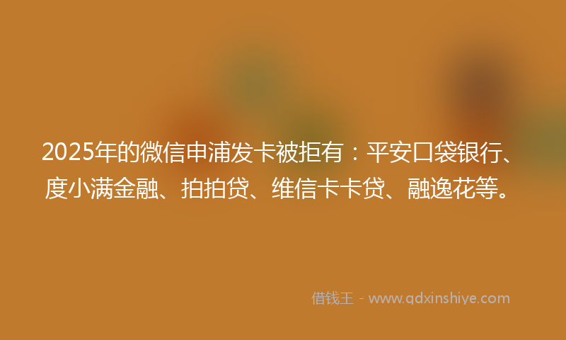 2025年的微信申浦发卡被拒有：平安口袋银行、度小满金融、拍拍贷、维信卡卡贷、融逸花等。