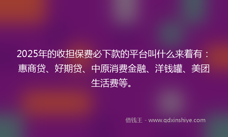 2025年的收担保费必下款的平台叫什么来着有：惠商贷、好期贷、中原消费金融、洋钱罐、美团生活费等。