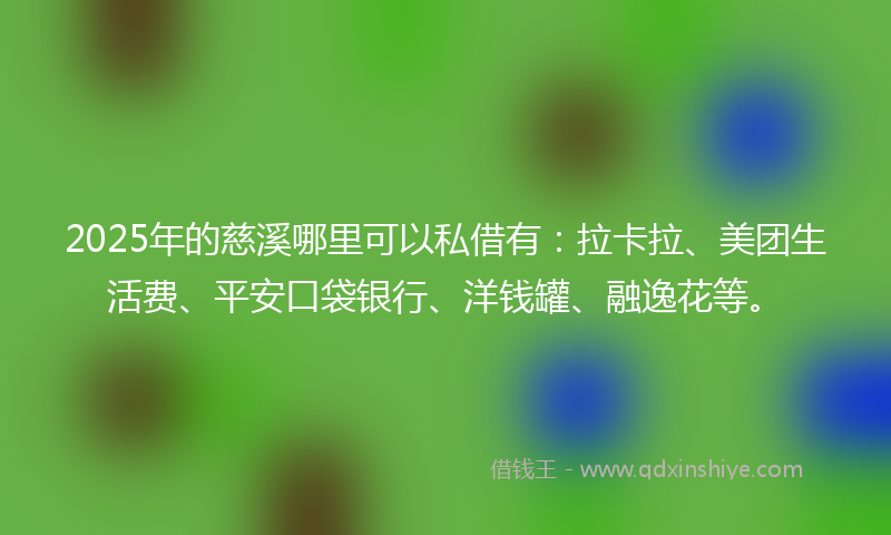 2025年的慈溪哪里可以私借有：拉卡拉、美团生活费、平安口袋银行、洋钱罐、融逸花等。