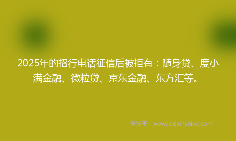 2025年的招行电话征信后被拒有：随身贷、度小满金融、微粒贷、京东金融、东方汇等。