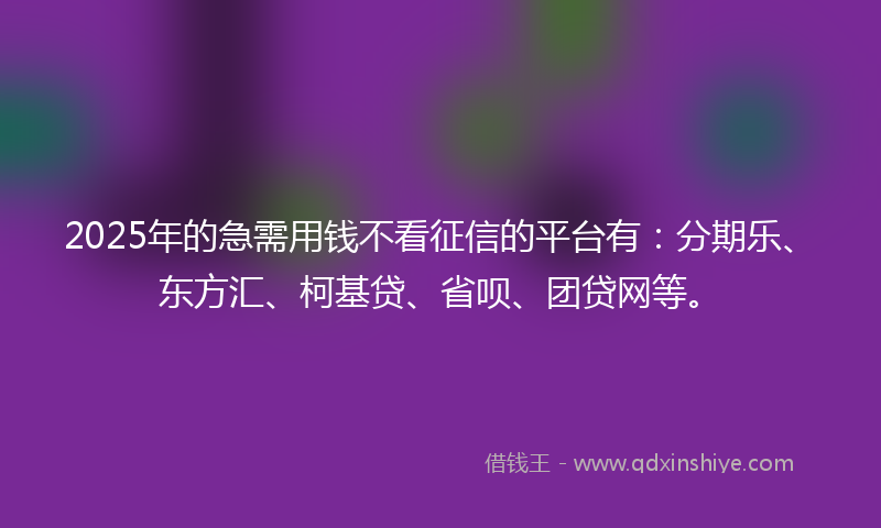 2025年的急需用钱不看征信的平台有：分期乐、东方汇、柯基贷、省呗、团贷网等。