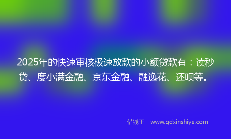 2025年的快速审核极速放款的小额贷款有：读秒贷、度小满金融、京东金融、融逸花、还呗等。