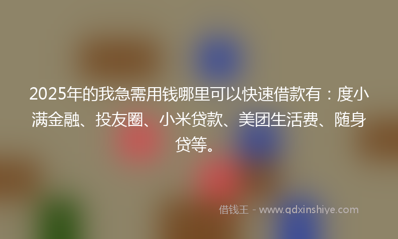 2025年的我急需用钱哪里可以快速借款有：度小满金融、投友圈、小米贷款、美团生活费、随身贷等。