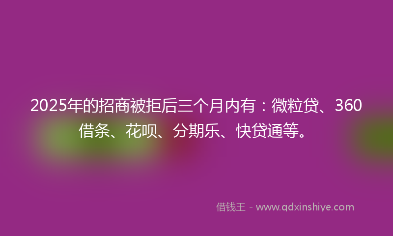 2025年的招商被拒后三个月内有：微粒贷、360借条、花呗、分期乐、快贷通等。