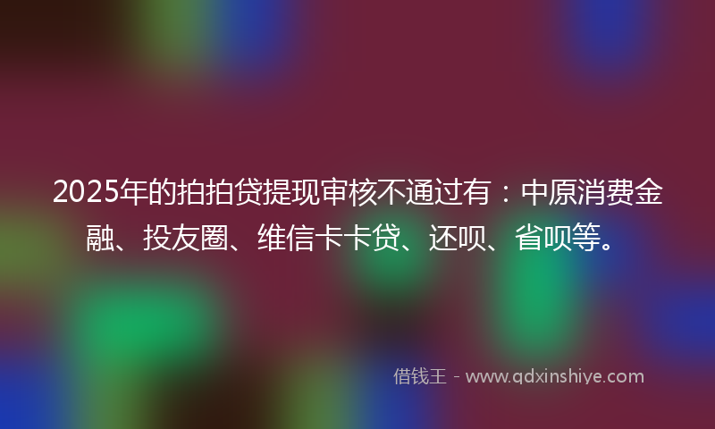 2025年的拍拍贷提现审核不通过有：中原消费金融、投友圈、维信卡卡贷、还呗、省呗等。