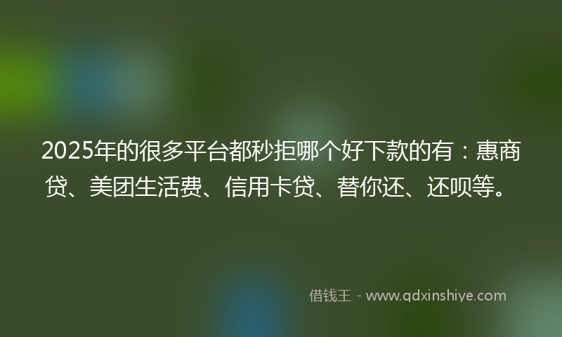2025年的很多平台都秒拒哪个好下款的有：惠商贷、美团生活费、信用卡贷、替你还、还呗等。