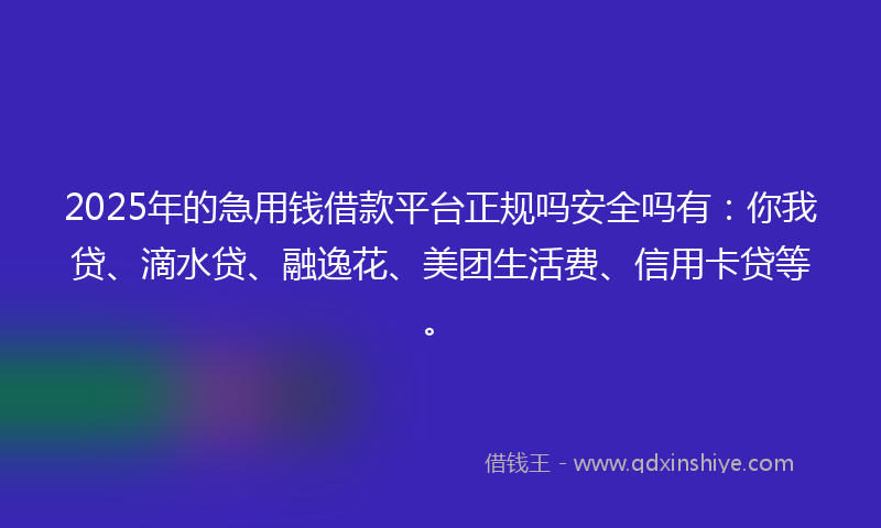 2025年的急用钱借款平台正规吗安全吗有：你我贷、滴水贷、融逸花、美团生活费、信用卡贷等。