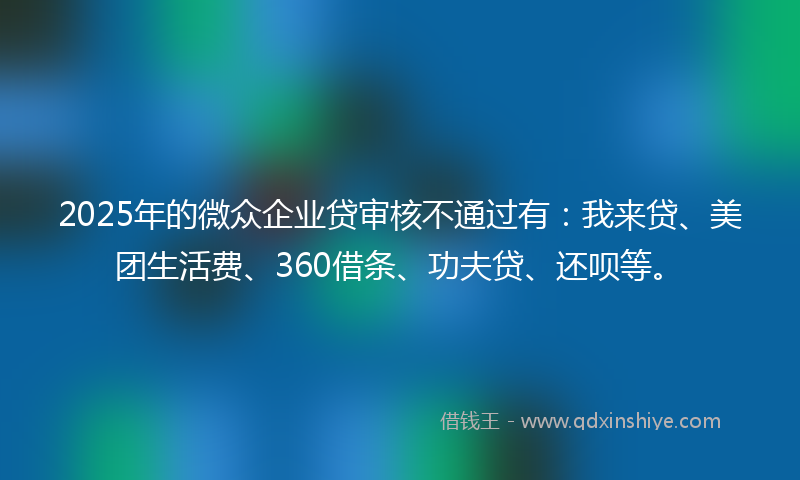 2025年的微众企业贷审核不通过有：我来贷、美团生活费、360借条、功夫贷、还呗等。