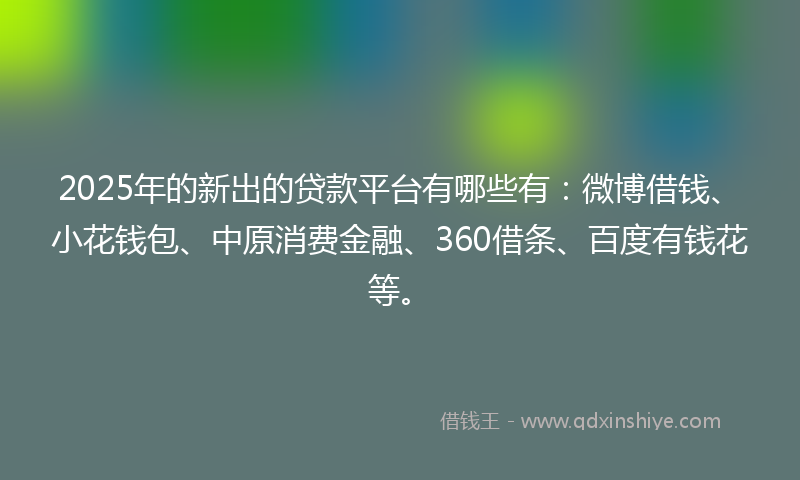 2025年的新出的贷款平台有哪些有：微博借钱、小花钱包、中原消费金融、360借条、百度有钱花等。