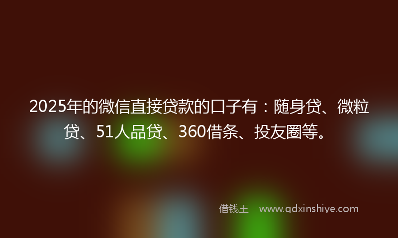 2025年的微信直接贷款的口子有：随身贷、微粒贷、51人品贷、360借条、投友圈等。