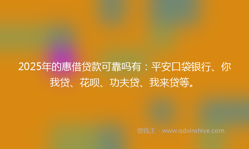 2025年的惠借贷款可靠吗有：平安口袋银行、你我贷、花呗、功夫贷、我来贷等。