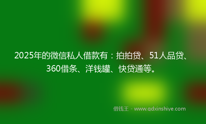2025年的微信私人借款有：拍拍贷、51人品贷、360借条、洋钱罐、快贷通等。