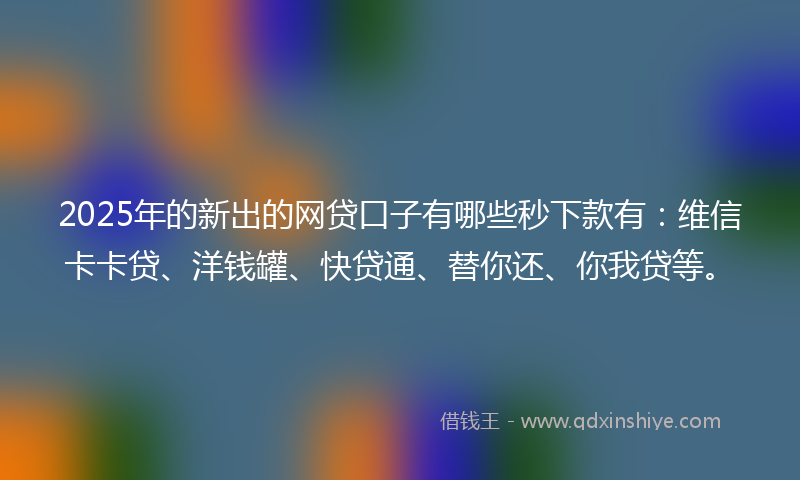 2025年的新出的网贷口子有哪些秒下款有：维信卡卡贷、洋钱罐、快贷通、替你还、你我贷等。