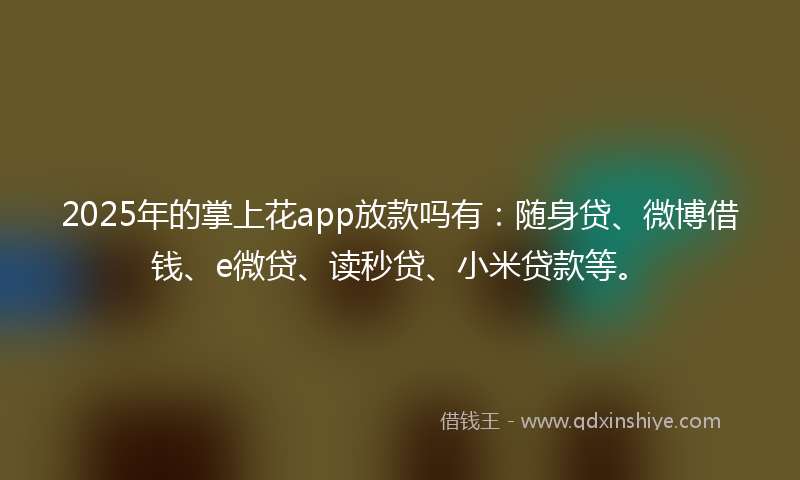 2025年的掌上花app放款吗有：随身贷、微博借钱、e微贷、读秒贷、小米贷款等。