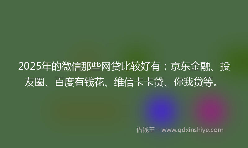 2025年的微信那些网贷比较好有：京东金融、投友圈、百度有钱花、维信卡卡贷、你我贷等。