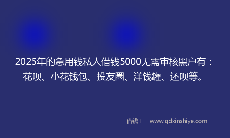 2025年的急用钱私人借钱5000无需审核黑户有：花呗、小花钱包、投友圈、洋钱罐、还呗等。