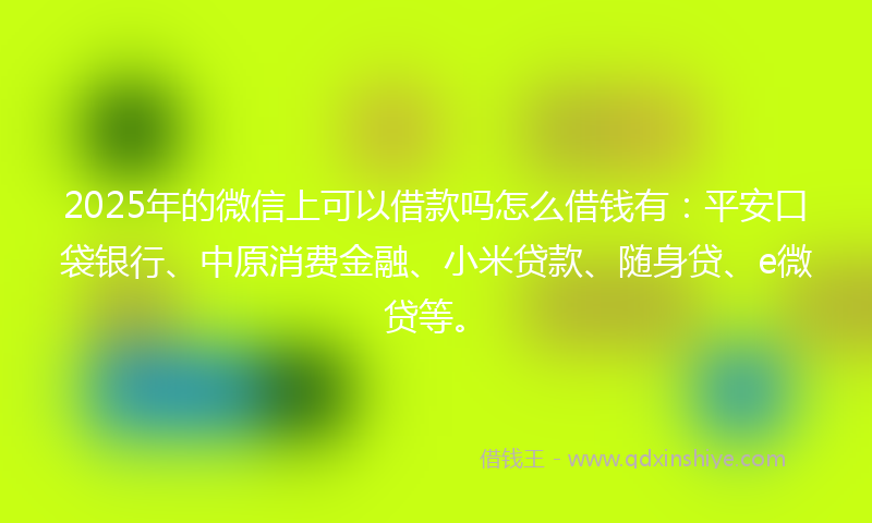 2025年的微信上可以借款吗怎么借钱有：平安口袋银行、中原消费金融、小米贷款、随身贷、e微贷等。