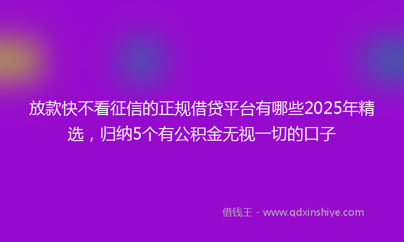 放款快不看征信的正规借贷平台有哪些2025年精选，归纳5个有公积金无视一切的口子